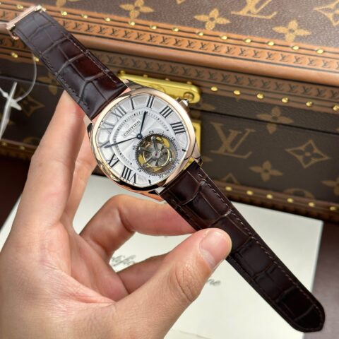 Cartier Drive Tourbillon Best Copies Watch Dial Guiloche Motif Leather Strap 41mm - Replica Luxury