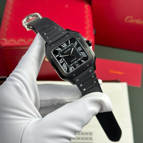 Cartier Santos Black Replica 11 Watch Rubber Strap BV Factory 39.8mm - Replica Luxury