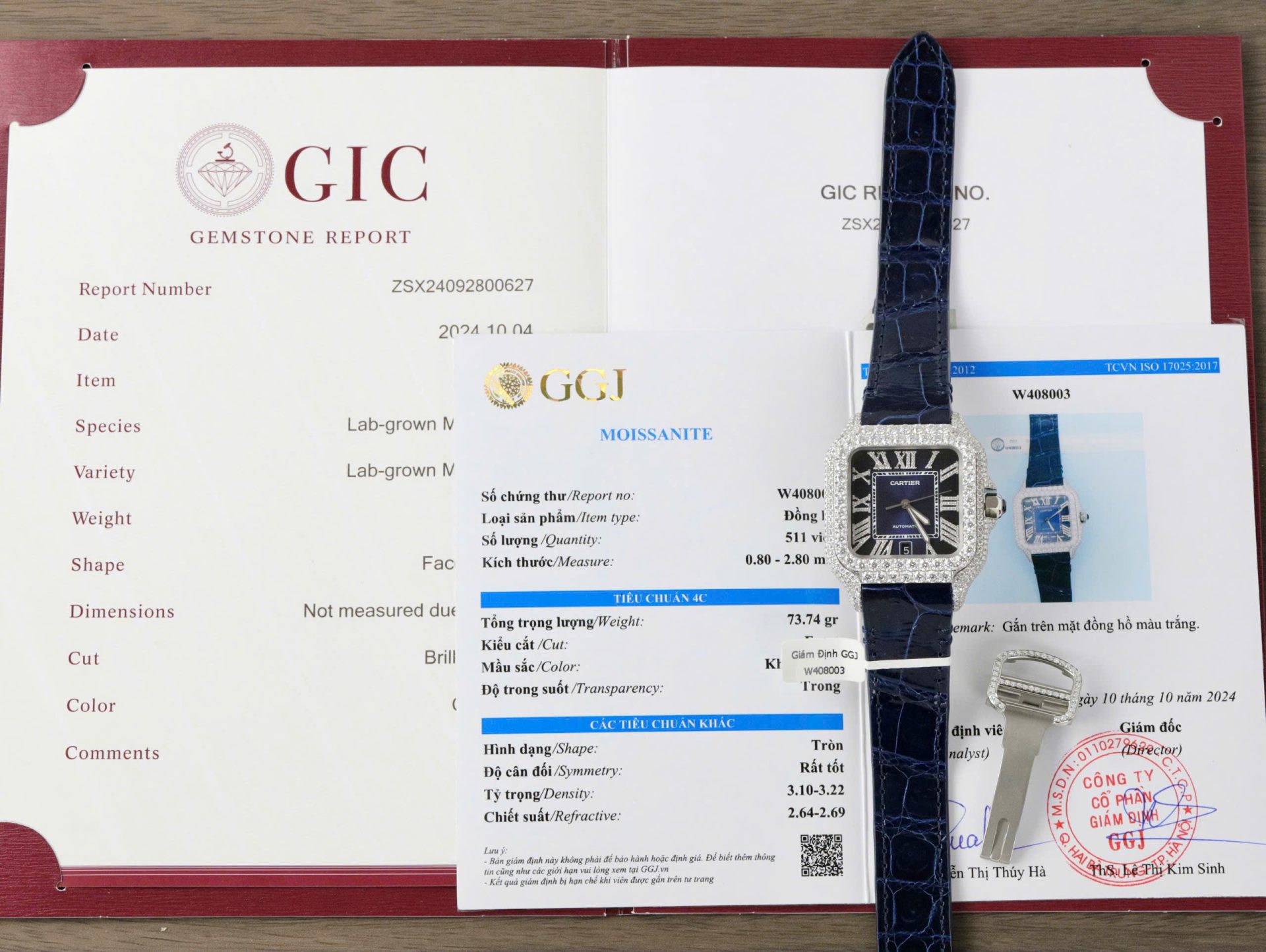 Cartier Santos Copies Watch Dial Blue Custom Diamonds Moissanite Hong Kong 39.8mm - Replica Luxury