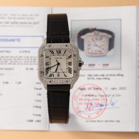 Cartier Santos With Moissanite Diamond Hong Kong Rep 11 Watch Leather Strap 39.8mm - Replica Luxury