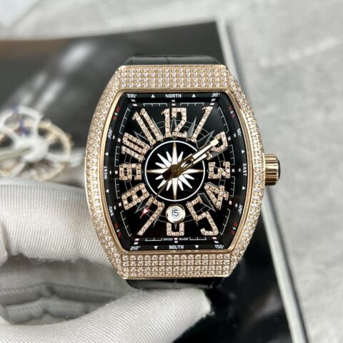 Franck Muller Replica 1:1 Watch V45 Black Dial Diamond Gold Case 45mm - Replica Luxury