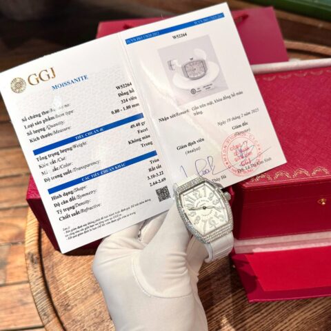 Franck Muller V32 White Dial Replica Watch Custom Diamonds Moissanite Hong Kong 36mm - Replica Luxury