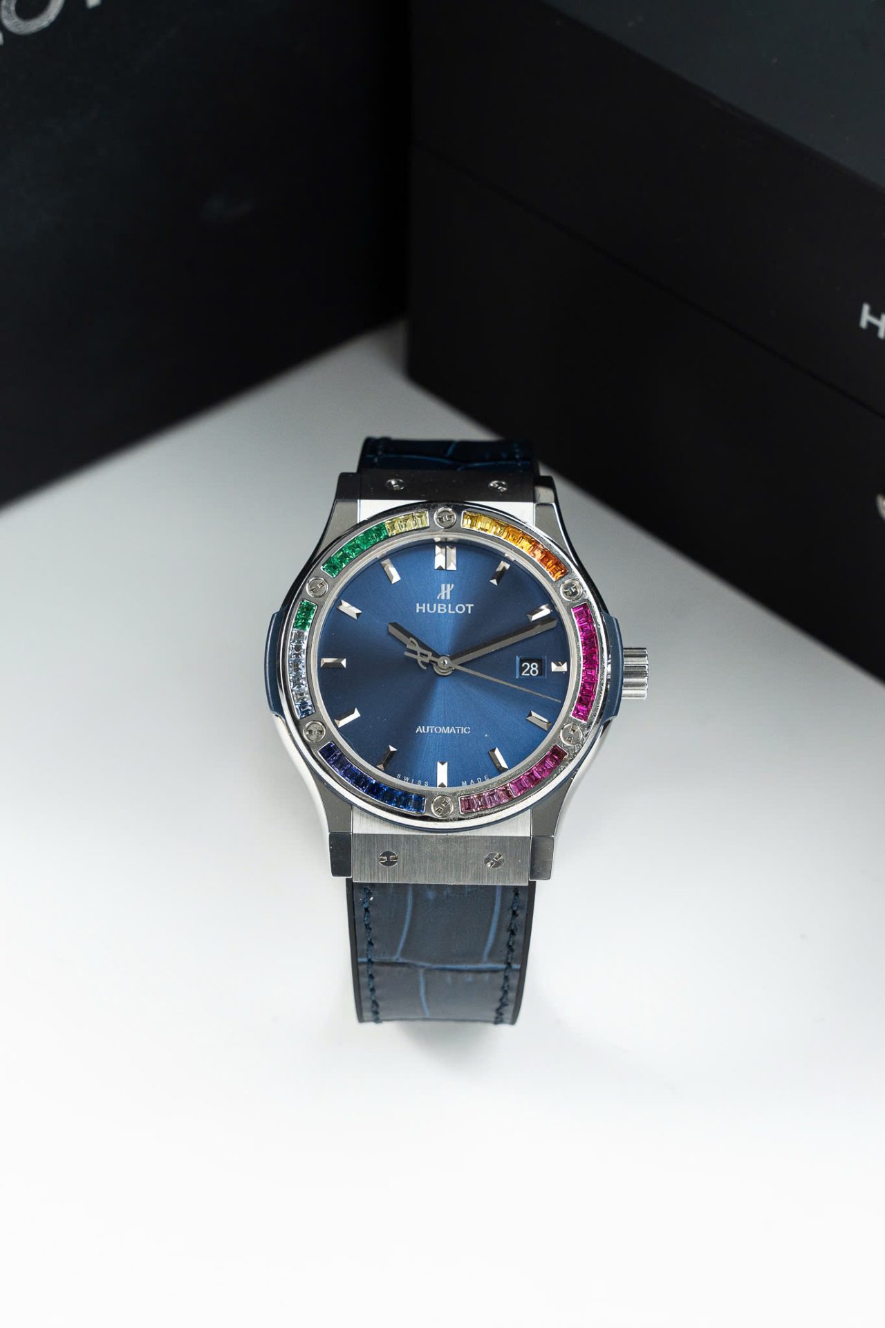 Hublot Classic Fusion Titanium Rainbow Refined Synthentic Gemstones Bezel Best Copy 42mm - Replica Luxury