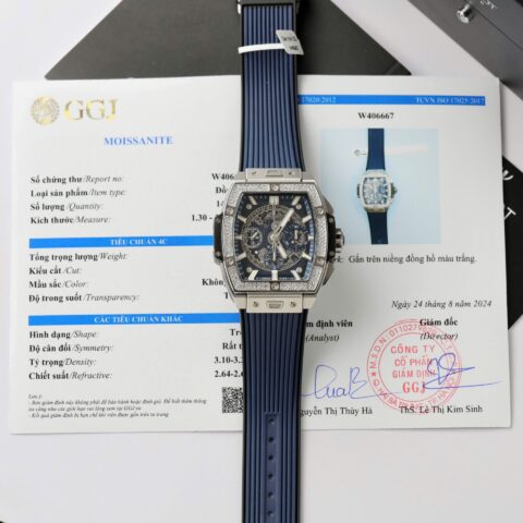 Hublot Spirit Of Big Bang Titanium Dial Blue Custom Moissanite Diamonds Hong Kong 42mm - Replica Luxury