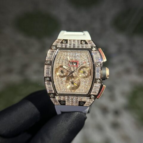 Richard Mille Replica 1:1 Watch RM011 With Full Diamond Rubber Strap 44mm - Replica Luxury