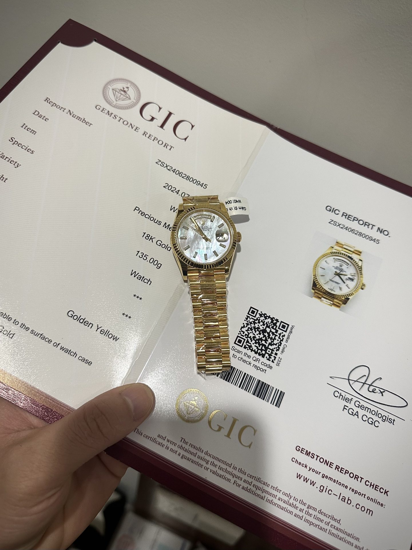 Rolex Day-Date Mother Of Pearl Dial With Moissanite Diamonds Hour Markers Custom Gold Wrapped 36mm - Replica Luxury