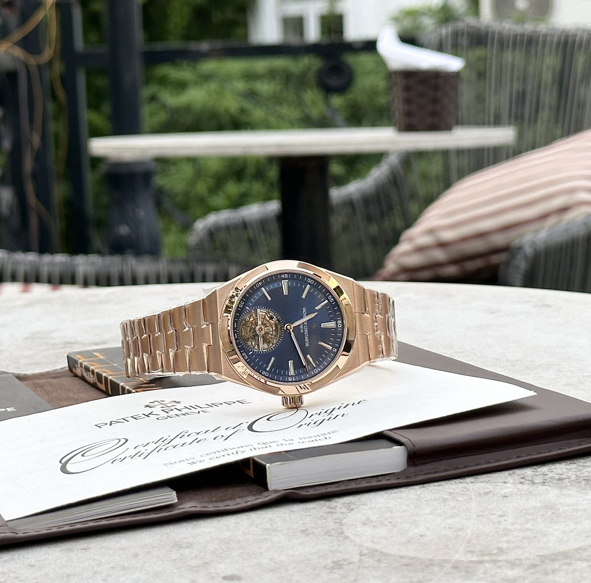 Vacheron Constantin Overseas Tourbillon 6000V Rose Gold Plated Blue Dial 42.5mm - Replica Luxury